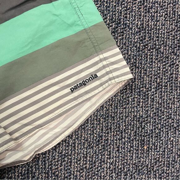 Patagonia Mens Teal, Gray and White Striped Swim Suit Size 36 - Picture 2 of 4